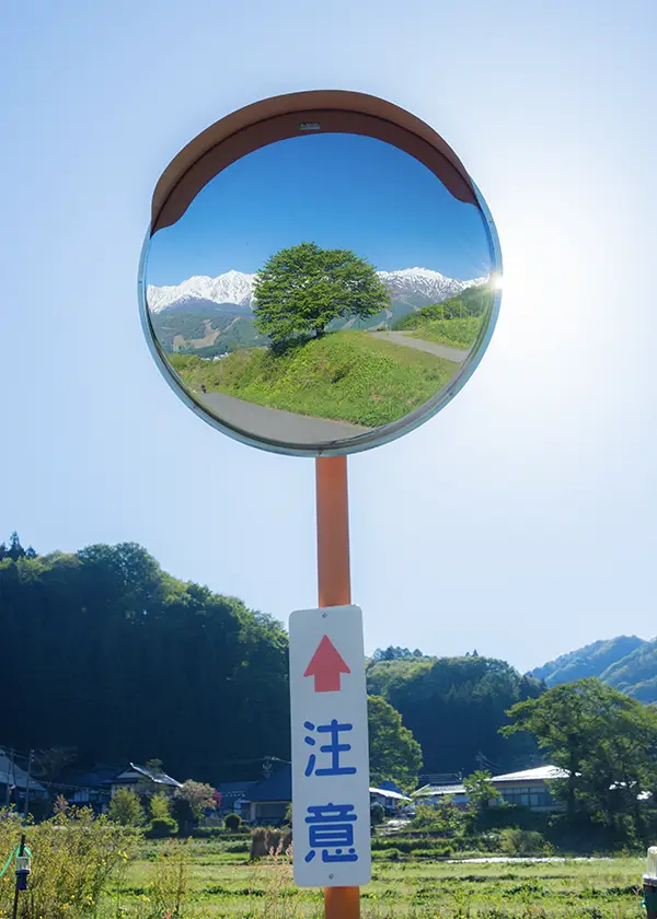 絶景が写ったカーブミラーの写真