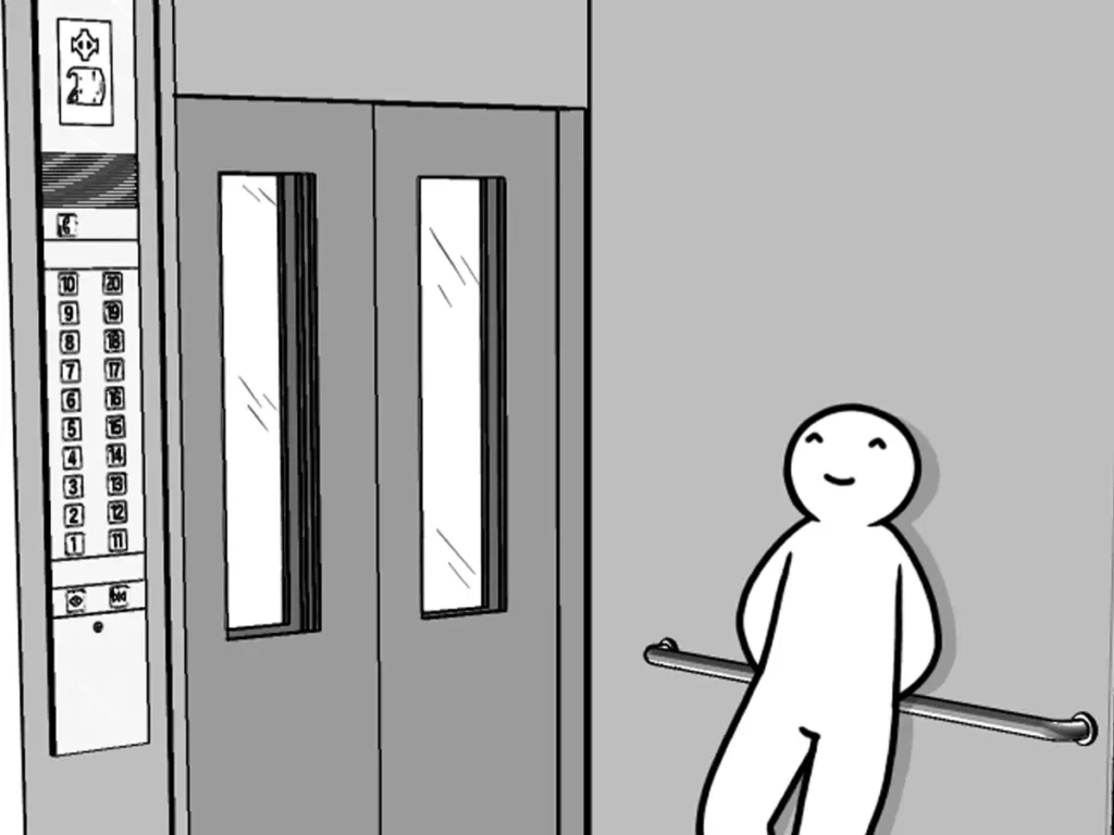 エレベーターの失敗あるあるのイラスト