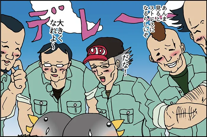 ツバメを見守るトラックドライバーのイラスト